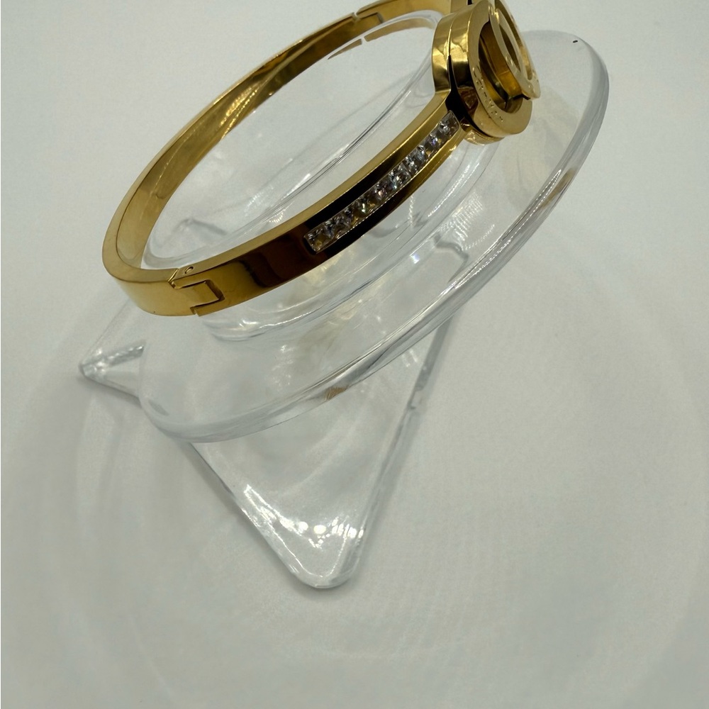 Goldstone Bangle Bracelet With Interlocking Rings… - image 5